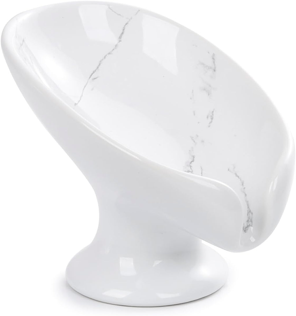 Soap Dish, Self Draining Bar Soap Holder for Bathroom Sink, Leaf Shaped Drainage Ceramic Marble Porcelain Decorative Soap Dish, No Suction Cup, ANTIS'S HOME