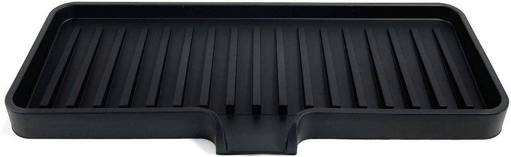 Happitasa Silicone Soap Dish Tray and Sponge Holder with Drain Chute | Bathroom and Kitchen Sink Organizer Caddy (Black, 9"x3.5", 5.6 Ounces)