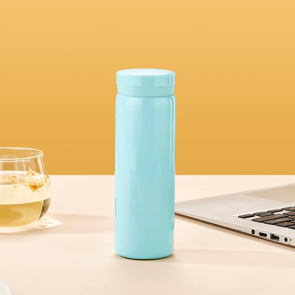 10oz Mini Water Bottle Stainless Steel Thermos Small Flask - Insulated Vacuum, Leak Proof, Keeps Drinks Hot/Cold - Ideal for Coffee, Tea, Water - Light Blue
