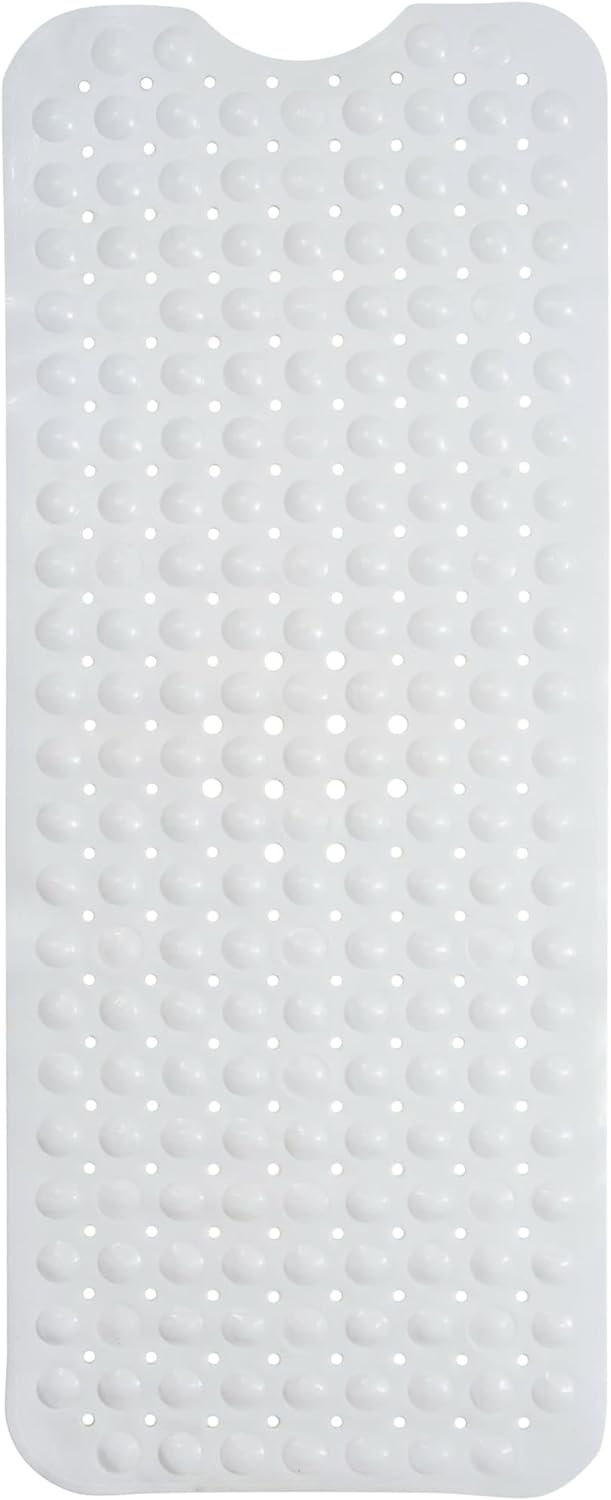 ENKOSI Bath Mat – 40 x 16 Inch Non-Slip Shower Mat for Bath Tub & Shower with Strong Suction Cups – Anti Slip Large Bathtub Mat with Drain Holes – for Smooth Floors Only (40x16 White)
