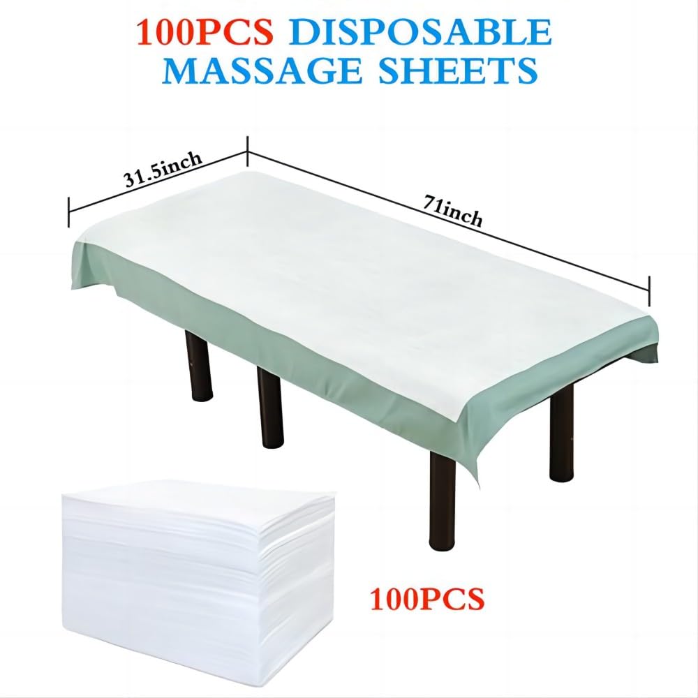 100Pcs Disposable Massage Table Sheets 31.5" x 71" Non-Woven Fabric Bed Covers for Ultimate Hygiene and Comfort in Massage, Tattoo, and Spa Treatments, Breathable and Durable Sheets(White)