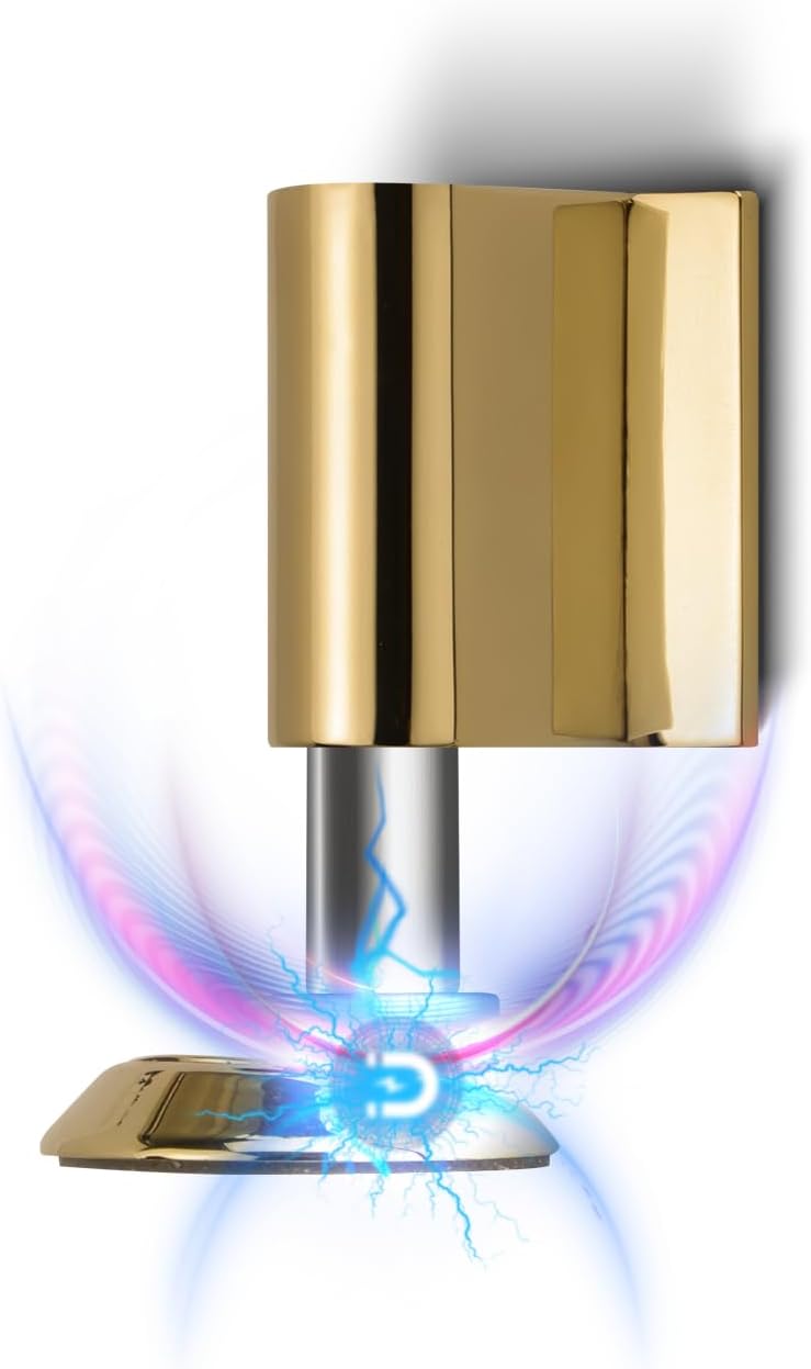 3 Pack Magnetic Door Stoppers Retractable Bottom of Door Holder No Drilling Mount Floor Door Stop with Screws and Adhesive Catch Door Keep Door Open Polished Gold PG-3