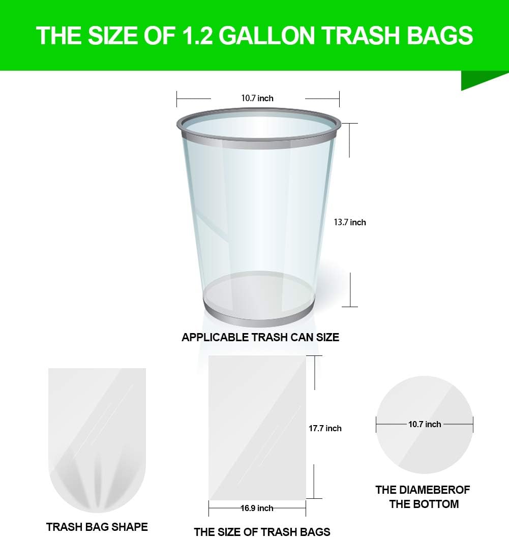 FORID 1.2 Gallon Garbage Bags, 220 Count, Small, Clear –Wastebasket Bin Liners for Bathroom, Bedroom, Office, Garbage Can - Durable & Thick Trash Bag