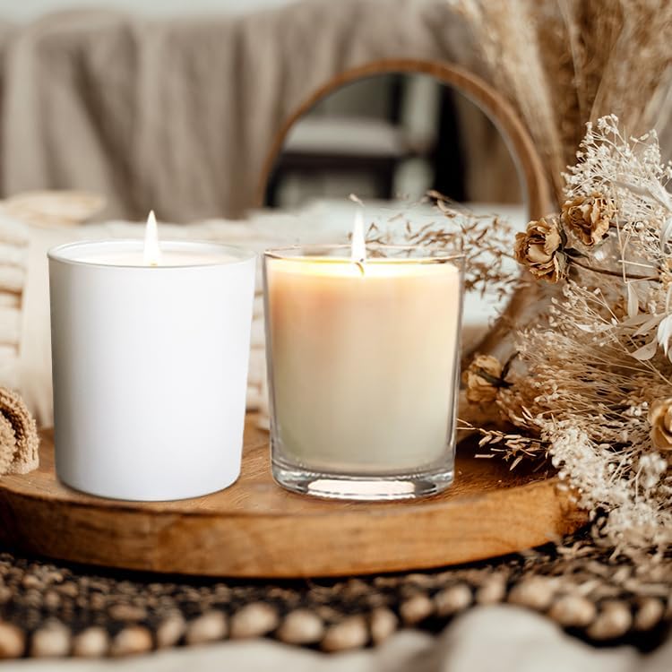 14 OZ Thick Candle Jars for Making Candles 12 Pcs, 3 Wick Empty Jars with Wood Lids for Candle Making, Sample Container,Frosted White