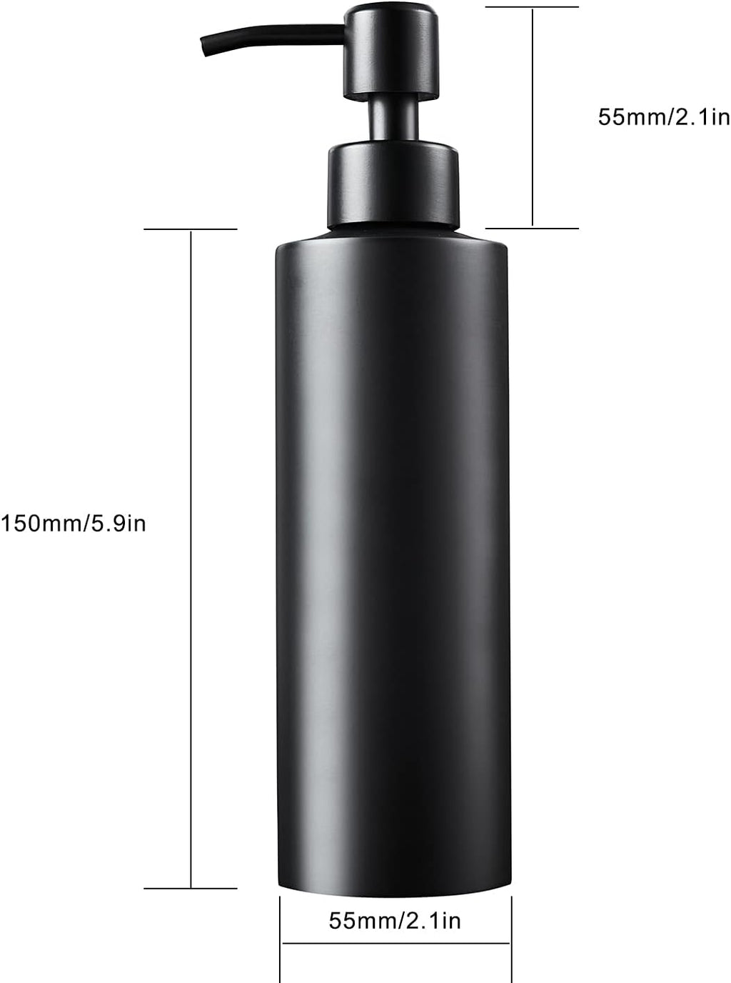 Soap Dispenser, Matte Black with Funnel and Non-Slip Coaster 304 Stainless Steel Metal Pump Hand Sanitizer Bottle for Bathroom, and Kitchen (12oz/350ml)