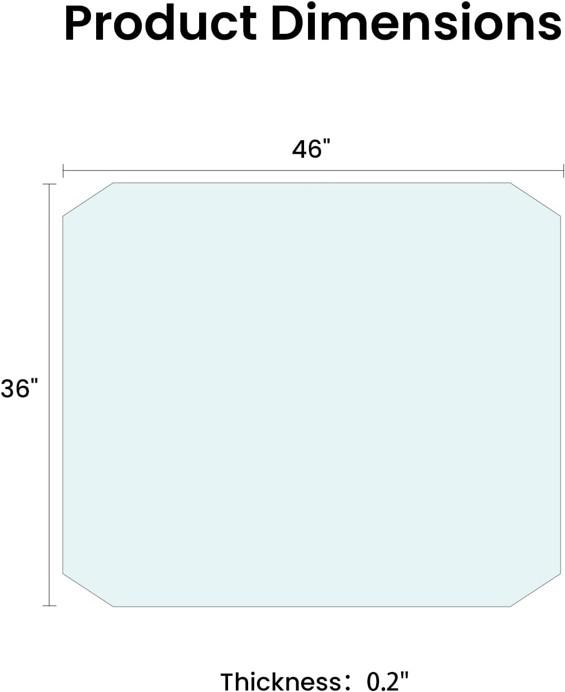 VSARHouse Beveled Edge Tempered Glass Office Chair Mat, 46"x36" Heavy Duty Glass Floor Mat for Carpet or Hard Floors, with Non-Slip Pads, Easy to Slide, Thick 1/5", Octagon, Patent No.30004842