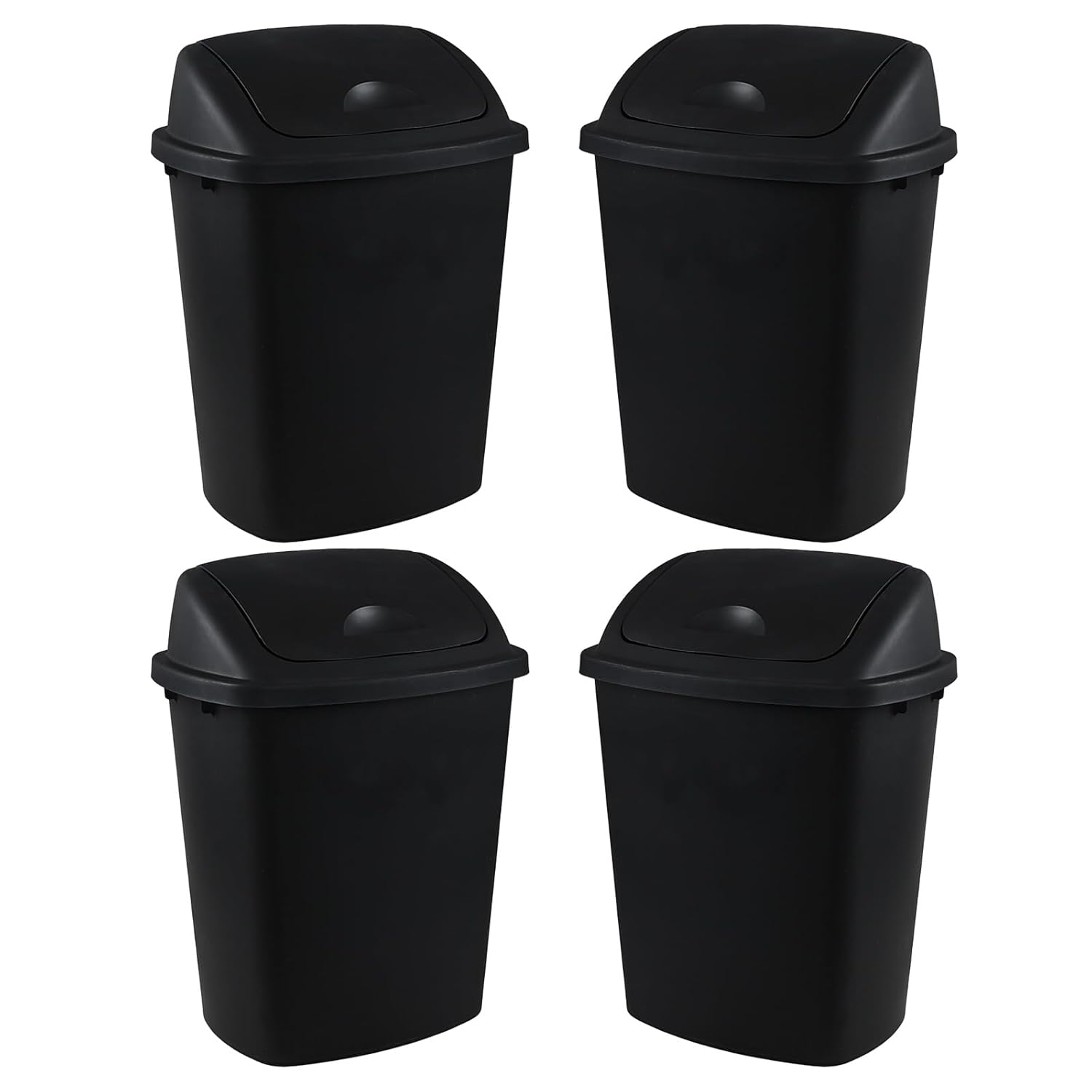 10 Gallon Plastic Swing Top Trash Cans, 4-Pack Garbage Cans with Swing Top Lid, Black