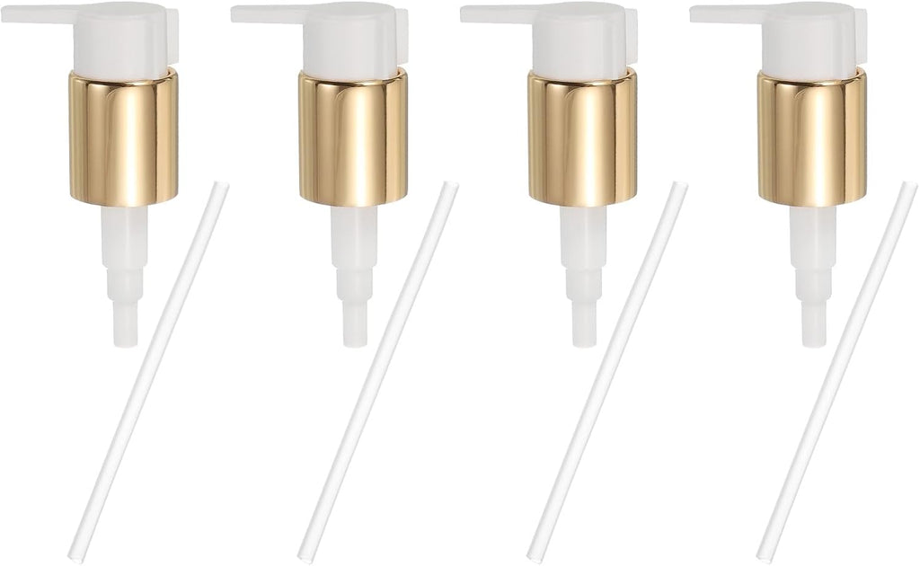 uxcell 4 Pcs Soap Dispenser Pump Heads, Hand Soap Dispensers Top Pumps Replacement Clip-on Pumphead for Standard 24/410 Neck Size Bathroom Lotion Shampoo Bottle, Gold White