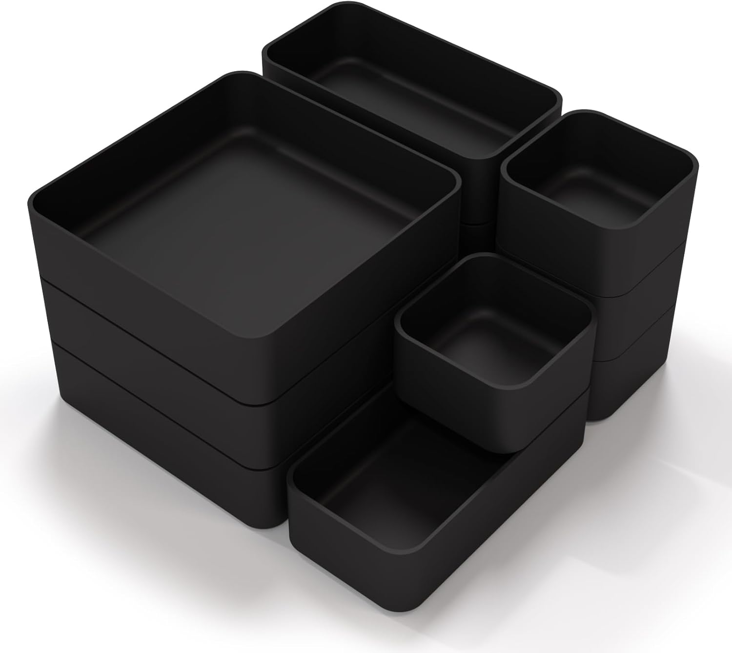 11-Piece Stackable Drawer Organizer Set, Multi-size Desk Drawer Organizer Trays Vanity Storage Bins for Storing Makeup, Stationery, Utensils in Bathroom Dresser, Office and Kitchen