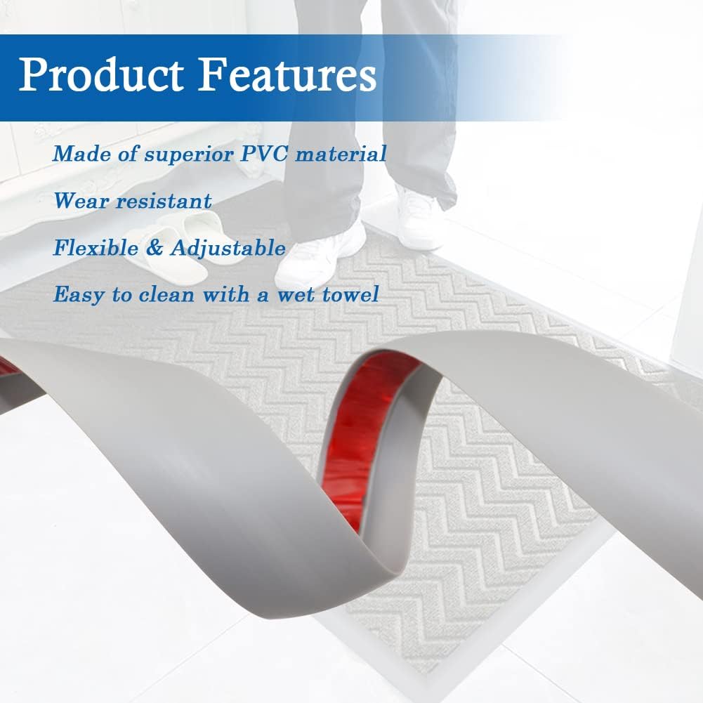 Floor Transition Strip Self Adhesive Carpet & Flooring Transitions Edging Trim Strip PVC Threshold Transitions Suitable for Threshold Height Less Than 5mm (3.3Ft, Gray)