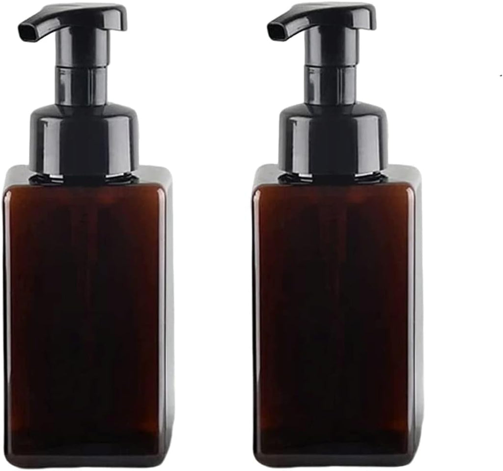 Foaming Soap Dispenser, 450ml(16oz) Refillable Modern Square Pump Bottle for Shampoo, Body Wash, Liquid Soap, PETG Plastic Empty Soap Dispenser for Kitchen, Bathroom, Hospital. 2 Pcs (Brown)