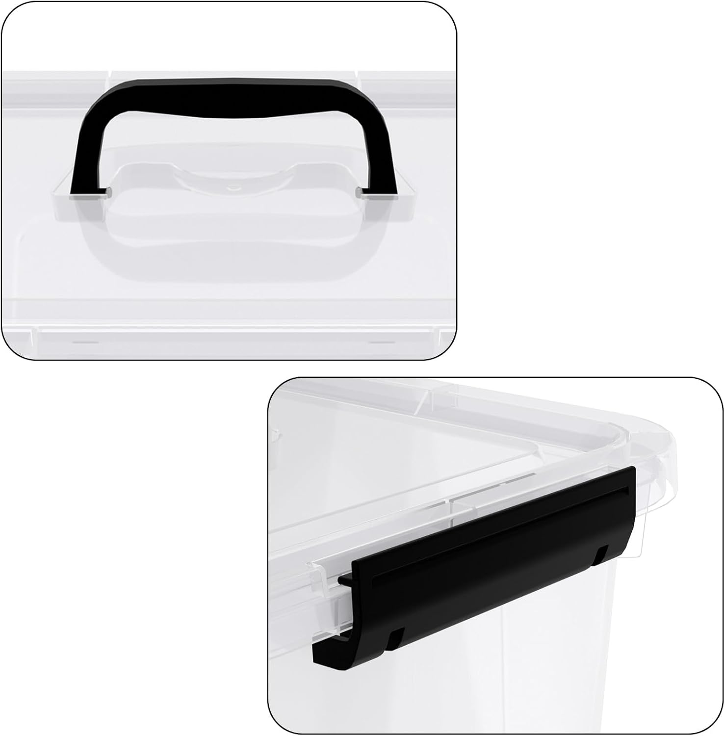 10.5 L Clear Latch Storage Bin with Lid, 4 Packs Plastic Organizing Box with Black Handle