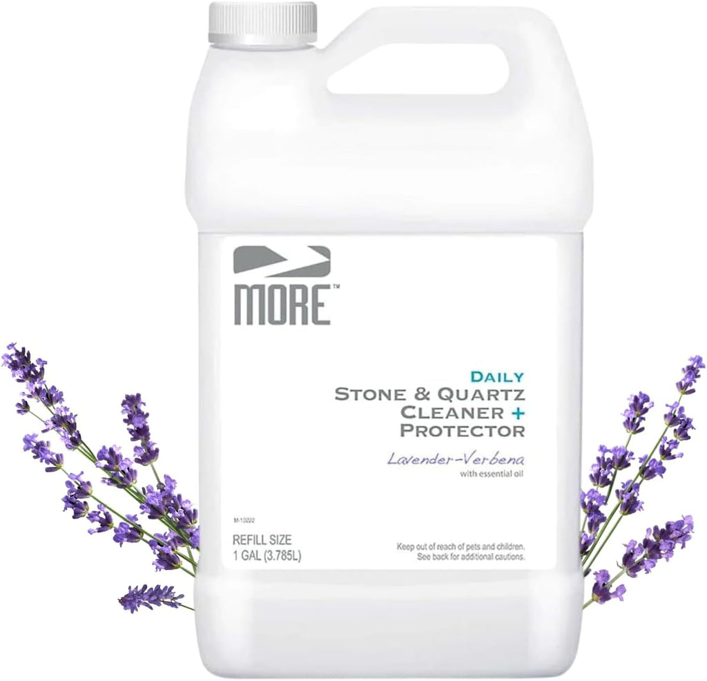 MORE Stone & Quartz Cleaner + Protector - Granite, Quartz & Marble Cleaner - For Kitchen & Bathroom Countertops - Water-Based Surface Spray Refill - Lavender-Verbena Essential Oil - Gallon (128oz)