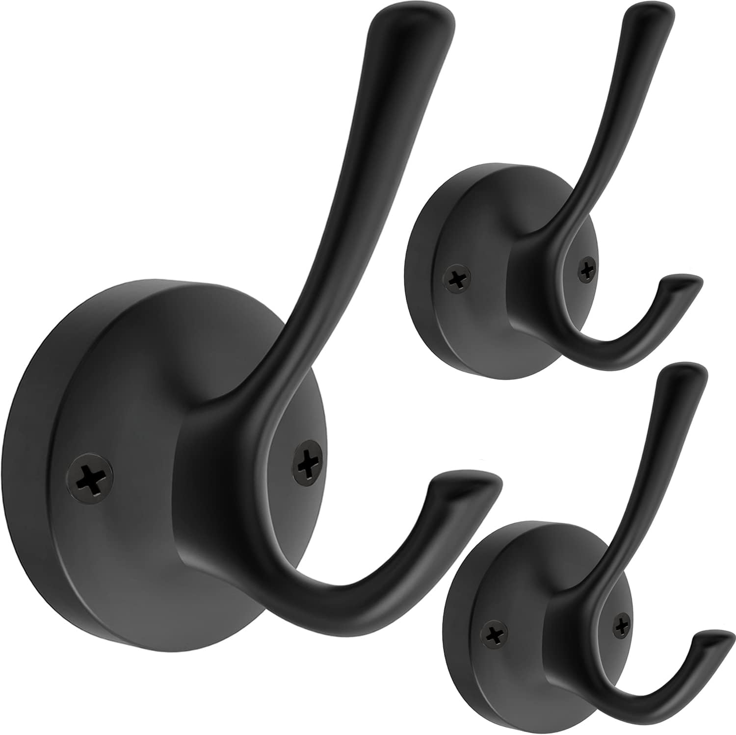 Black Wall Hooks Towel Hooks, 3 Pack Coat Hooks Robe Hook Heavy Duty Metal Double Bath Hook Wall Mounted, Hand Towel Hooks for Entryway Bathroom Kitchen Closet Garage