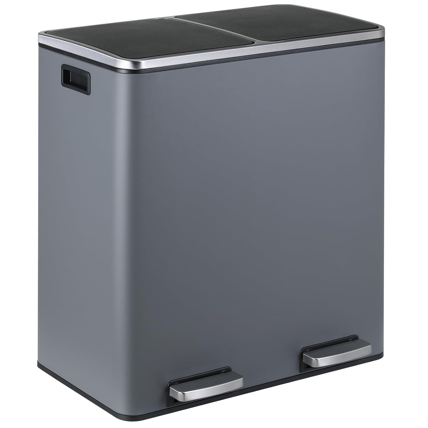 16 Gallon Rectangular Stainless Steel Trash Can, Dual Compartment Garbage Bin with Recycling Combo, Metal Dustbin Lid, Removable Liner, Indoor Hands Free Waste Bucket for Kitchen Home