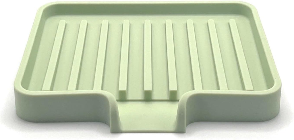 Happitasa Silicone Soap Dish Tray and Sponge Holder with Drain Chute, Pack of 2 | Bathroom and Kitchen Sink Organizer Caddy (Pistachio, 5.2"x4", 7.2 Ounces)