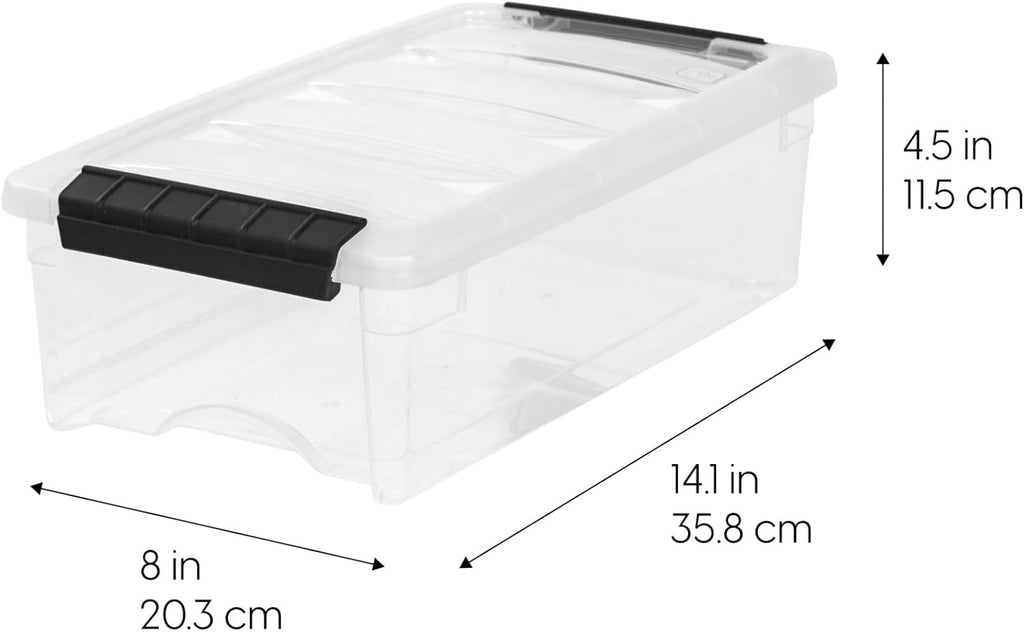 IRIS USA 6-Pack Storage Bins with Lids, 6 Quart, Made in USA Stackable See-Through Organizing Solution Latches Durable Nestable Containers Secure Pull Handle, BPA-Free Plastic