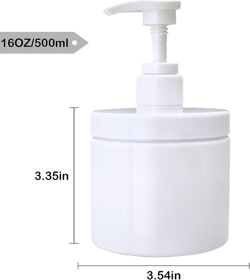 Cosywell Pump Bottle Dispenser Plastic Pump Bottles Refillable Bottles Wide Mouth Jar Style Empty Pump Bottles Bathroom Shower Containers for Lotion Shampoo Conditioner (White, 2X 500ml)