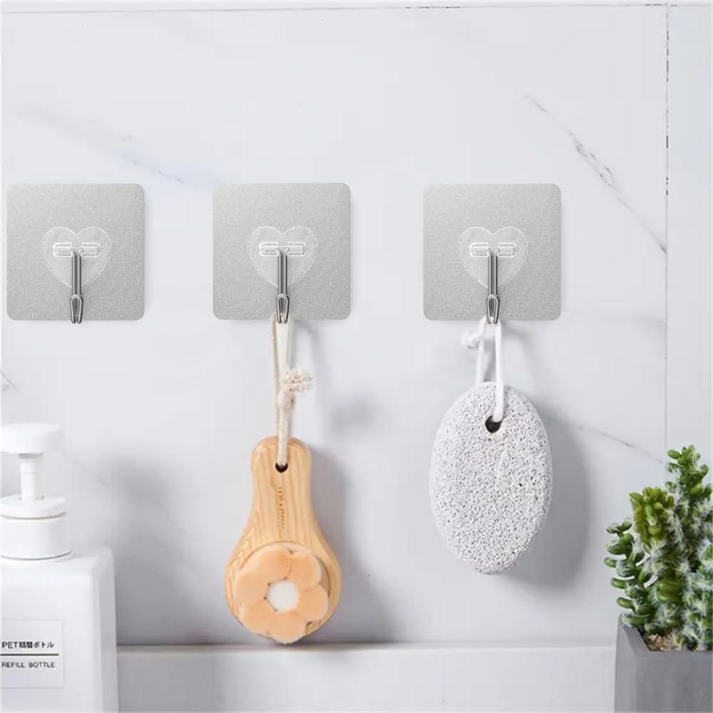 DGYB 20 Pcs Adhesive Hooks for Hanging 22lb Self Adhesive Wall Hooks Heavy Duty Waterproof Transparent Sticky Hook for Shower Home Bathroom Kitchen Office