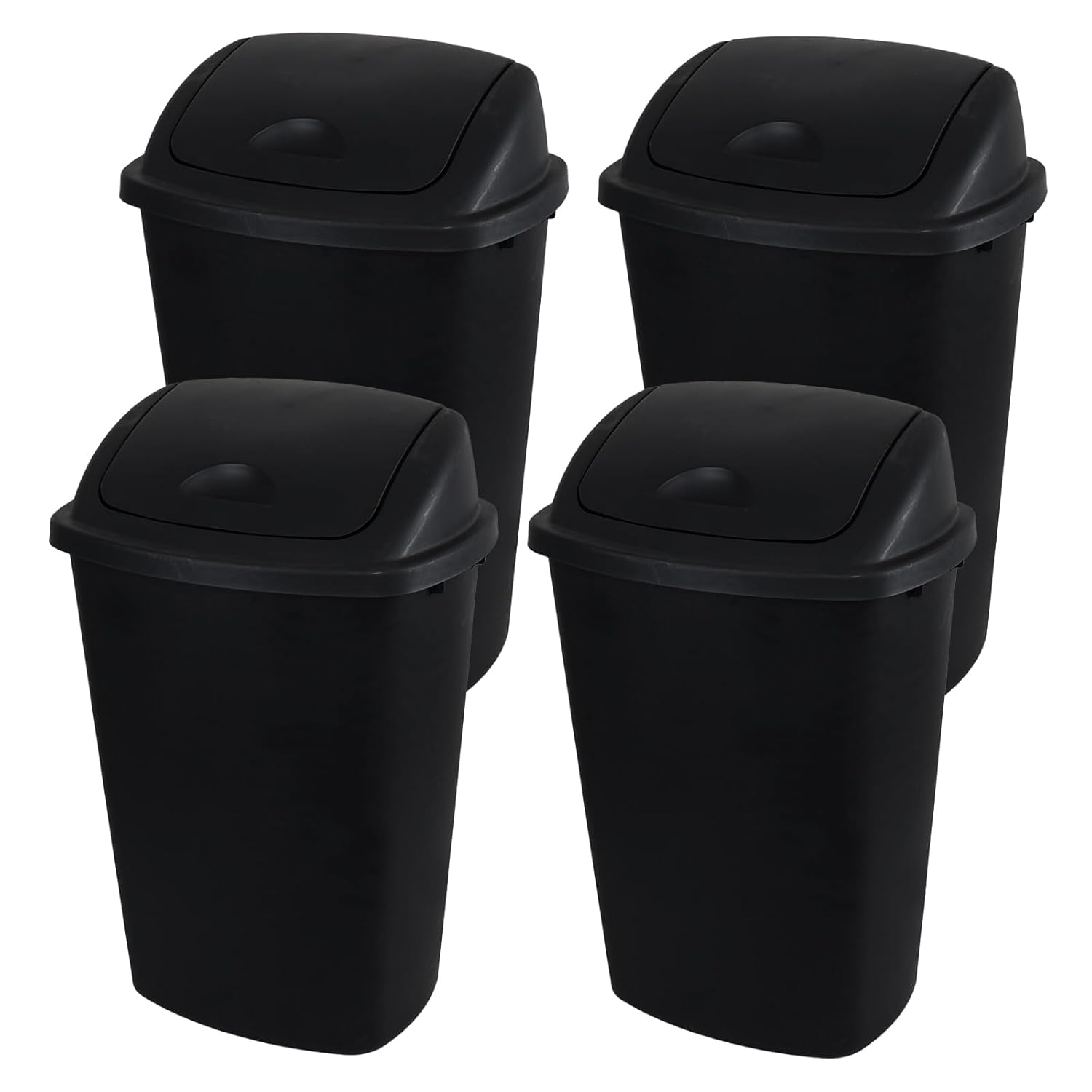 13 Gallon Garbage Can with Swing Lid, Plastic Kitchen Trash Can, 4 Pack, Black