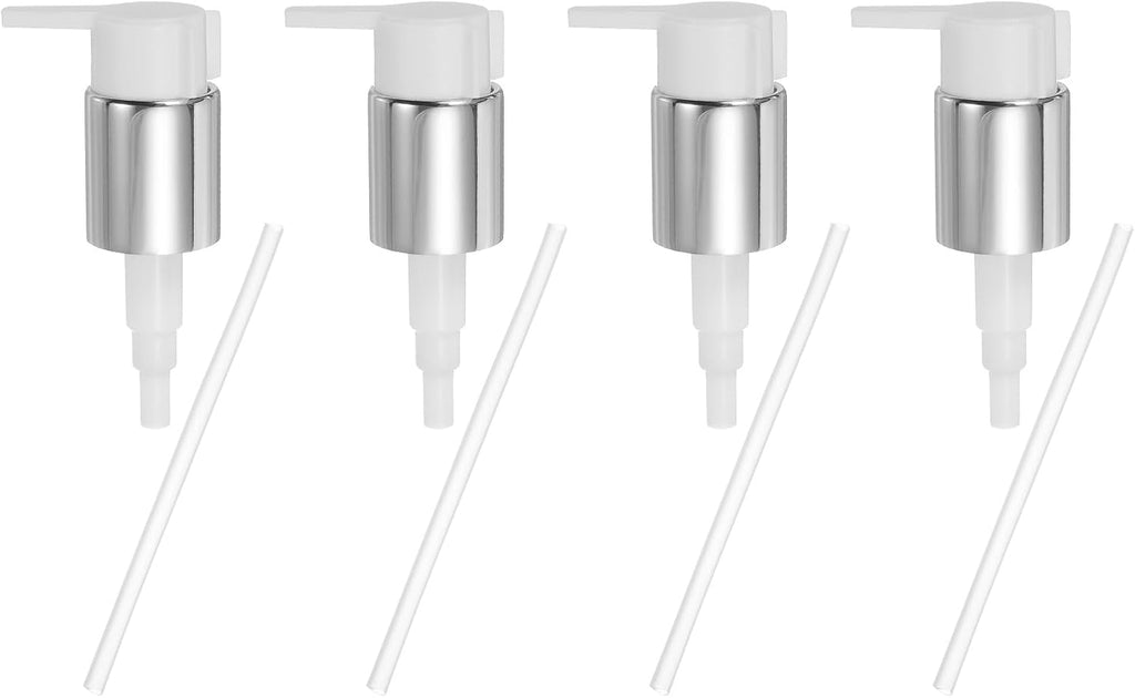 uxcell 4 Pcs Soap Dispenser Pump Heads, Hand Soap Dispensers Top Pumps Replacement Clip-on Pumphead for Standard 24/410 Neck Size Bathroom Lotion Shampoo Bottle, Silver White