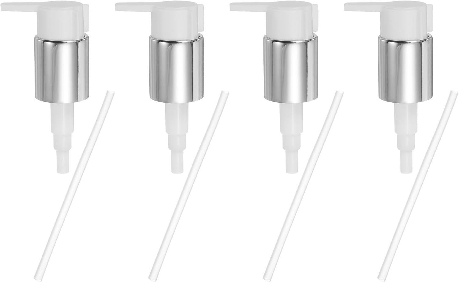 uxcell 4 Pcs Soap Dispenser Pump Heads, Hand Soap Dispensers Top Pumps Replacement Clip-on Pumphead for Standard 24/410 Neck Size Bathroom Lotion Shampoo Bottle, Silver White