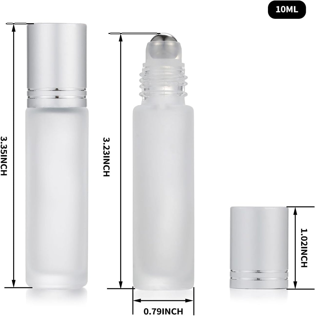 12 Pack Essential Oil Roller Bottles,10ml 0.34oz Empty Frosted Glass Roller Bottles with Stainless Steel Roller Balls and Caps Refillable Container for Perfume Roll on Bottles (12 Pack Silver Caps)