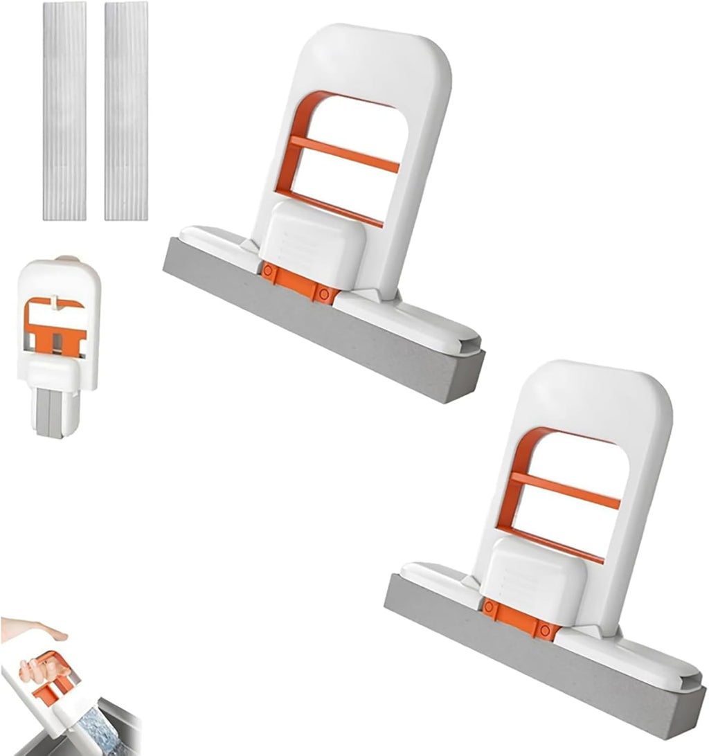 Mini Foldable Desktop Mop, Sponge Mop Wet and Dry Use Cleaning System, Self-Squeeze Small Mop for Bathroom Kitchen Desktop Glass Living Room Car (Orange, 2pcs)