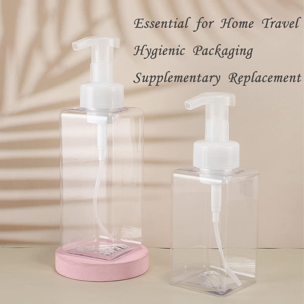 Foaming Soap Dispenser, 450ml(16oz) Refillable Modern Square Pump Bottle for Shampoo, Body Wash, Liquid Soap, PETG Plastic Empty Soap Dispenser for Kitchen, Bathroom, Hospital, Clinic. 2 Pcs (Clear)