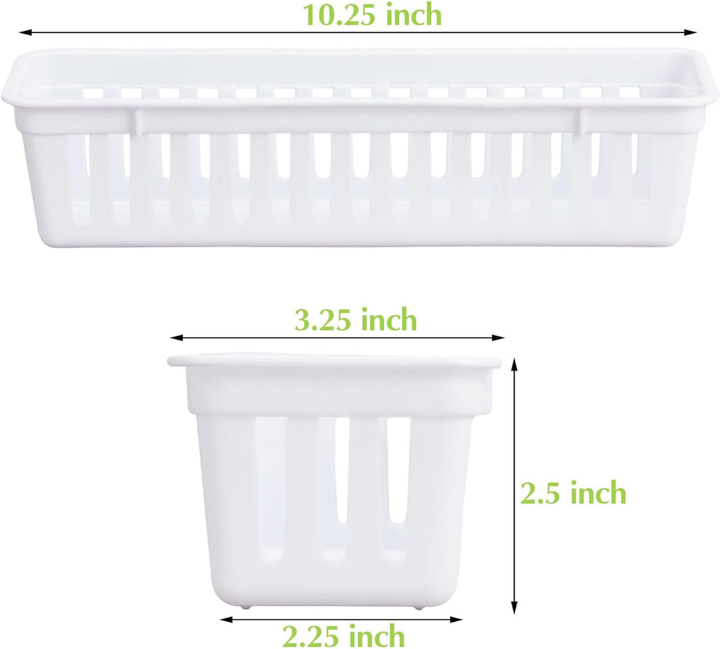 Domensi 12 Pack Slim Plastic Storage Baskets Tray for Organizing 10.25x3.25x2.5 Inch Small Narrow Storage Bins Stackable Drawer Pencil Trays Holder for Desk Garage Cabinet Container (White, Black)