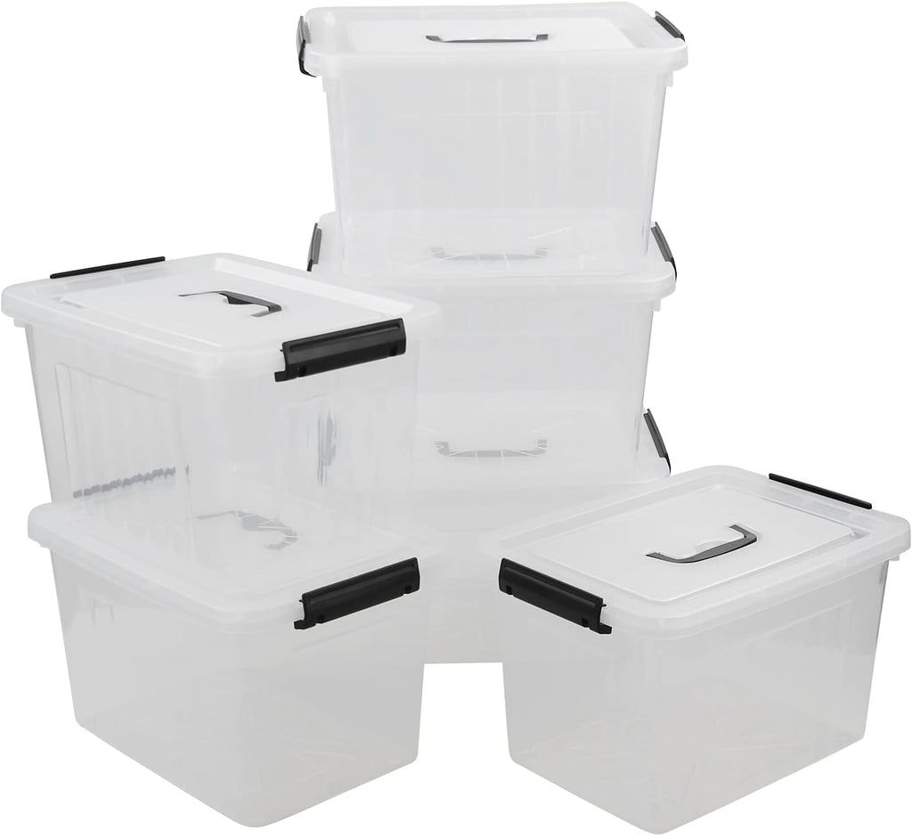 Zopnny 12 Quart Storage Latch Bins with Handles, Plastic Clear Storage Box with Lid, 6 Pack