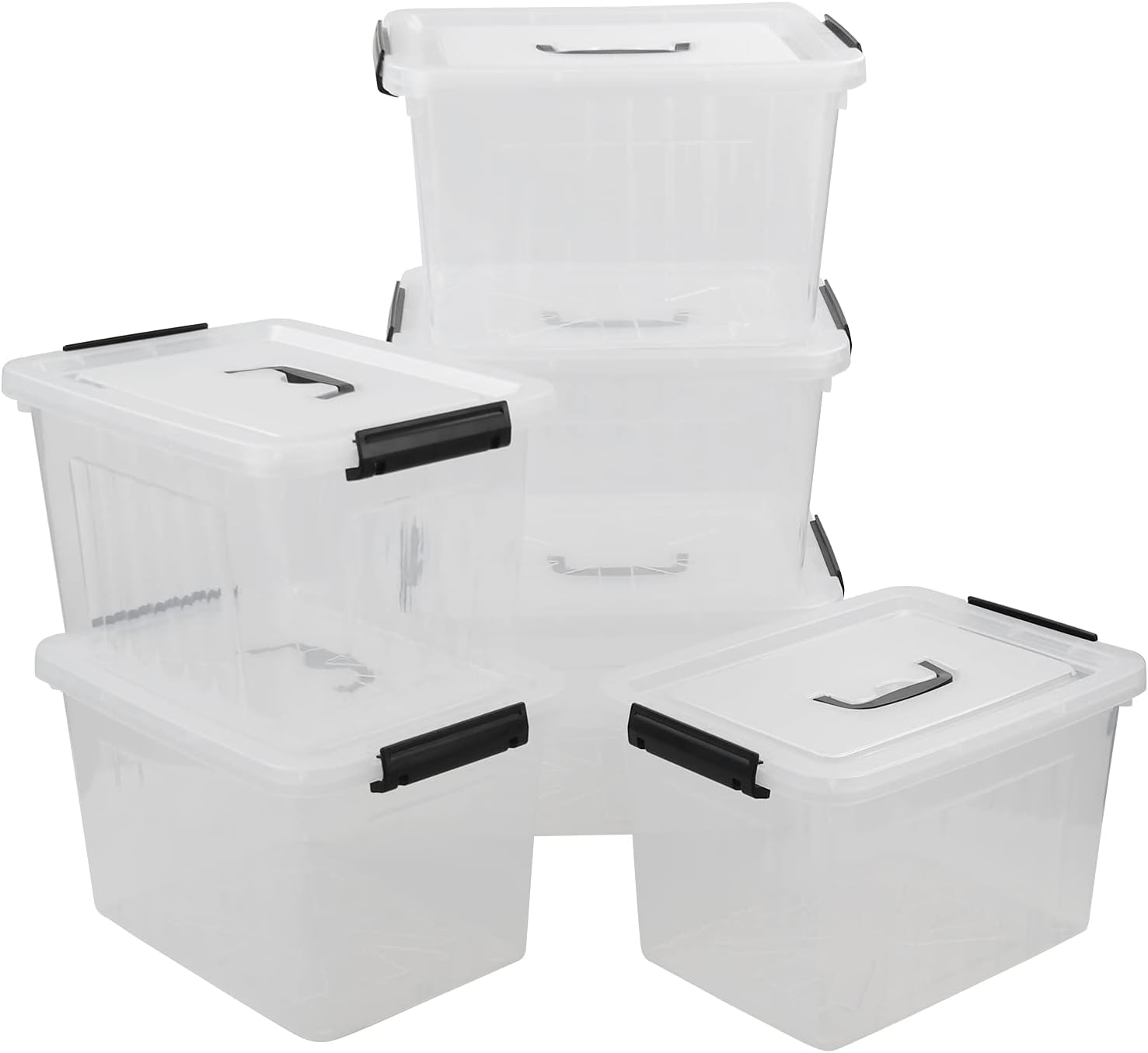 Zopnny 12 Quart Storage Latch Bins with Handles, Plastic Clear Storage Box with Lid, 6 Pack