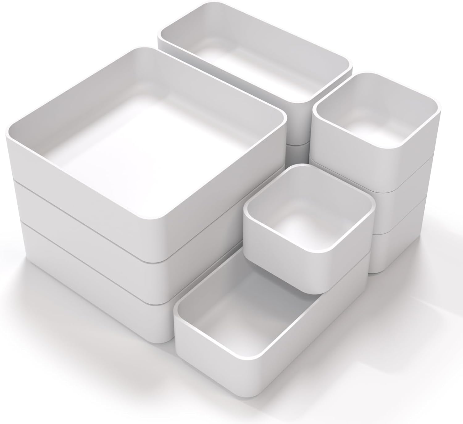 11-Piece Stackable Drawer Organizer Set, Multi-size Desk Drawer Organizer Trays Vanity Storage Bins for Storing Makeup, Stationery, Utensils in Bathroom Dresser, Office and Kitchen