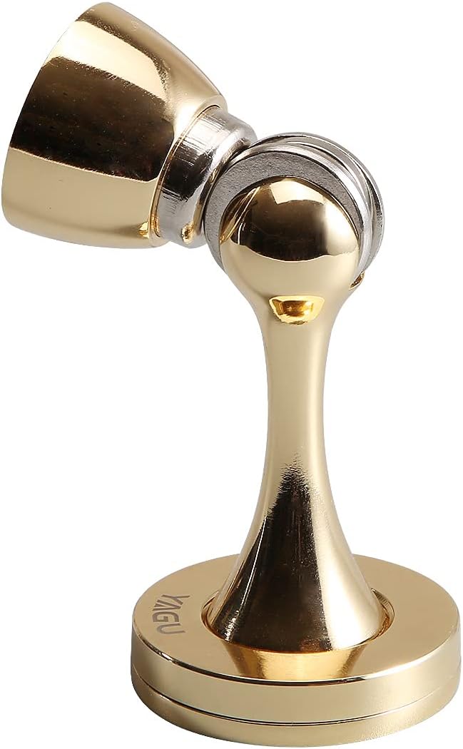 YAGU 2 Pack Magnetic Door Stoppers Holder, Zinc Alloy Bright Gold Door Stops Catch Wall Floor Mounted, Magnet Metal Soft-Catch