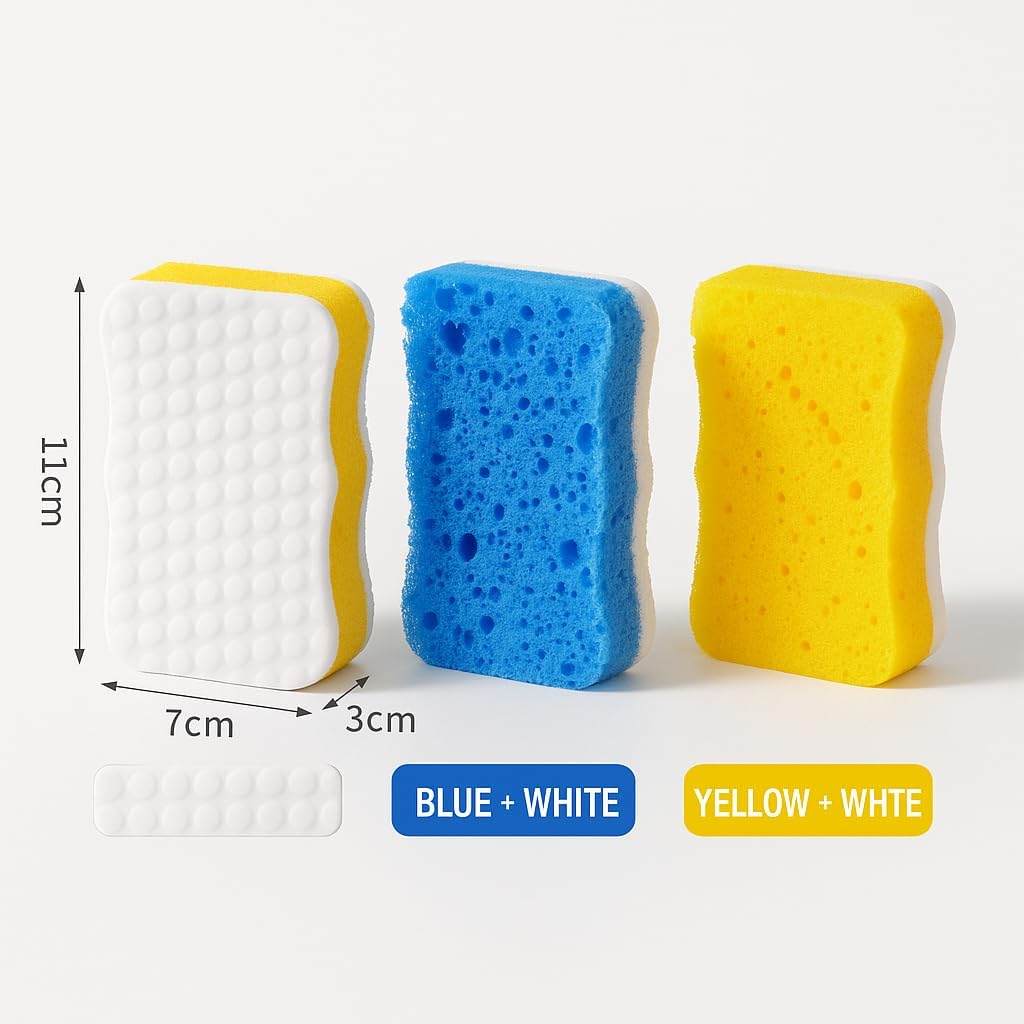 Ampang Wave-Shaped Scrub Sponges for Kitchen Cleaning - Nano Sponge & High-Foam Seaweed Cotton, Non-Scratch, Dishwasher Safe, Ideal for Washing Dishes & Daily Household Tasks (5, Yellow)