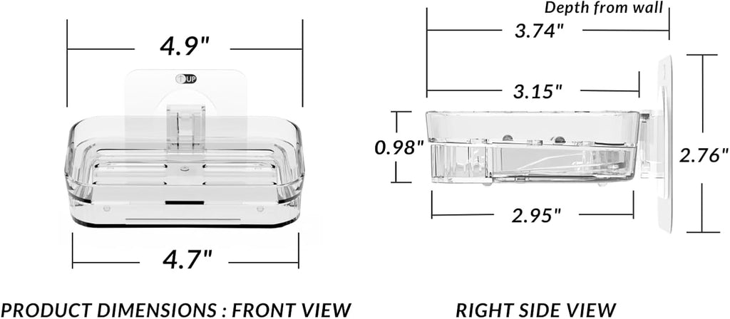 Toro Adhesive Sponge Holder for Kitchen Sink with Drain Tray, Clear PET Wall-Mounted Sponge Caddy