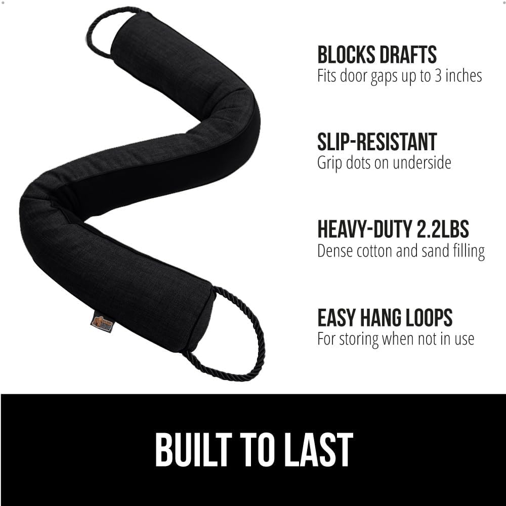 GORILLA GRIP Door Draft Stopper for Bottom of Doors, Weather Stripping Seal Blocks Hot Air, Noise, Bugs, Keeps Cold AC in, Sound Proofing Easy Install Gap Filler, Home Essentials, 32 Inch, Black