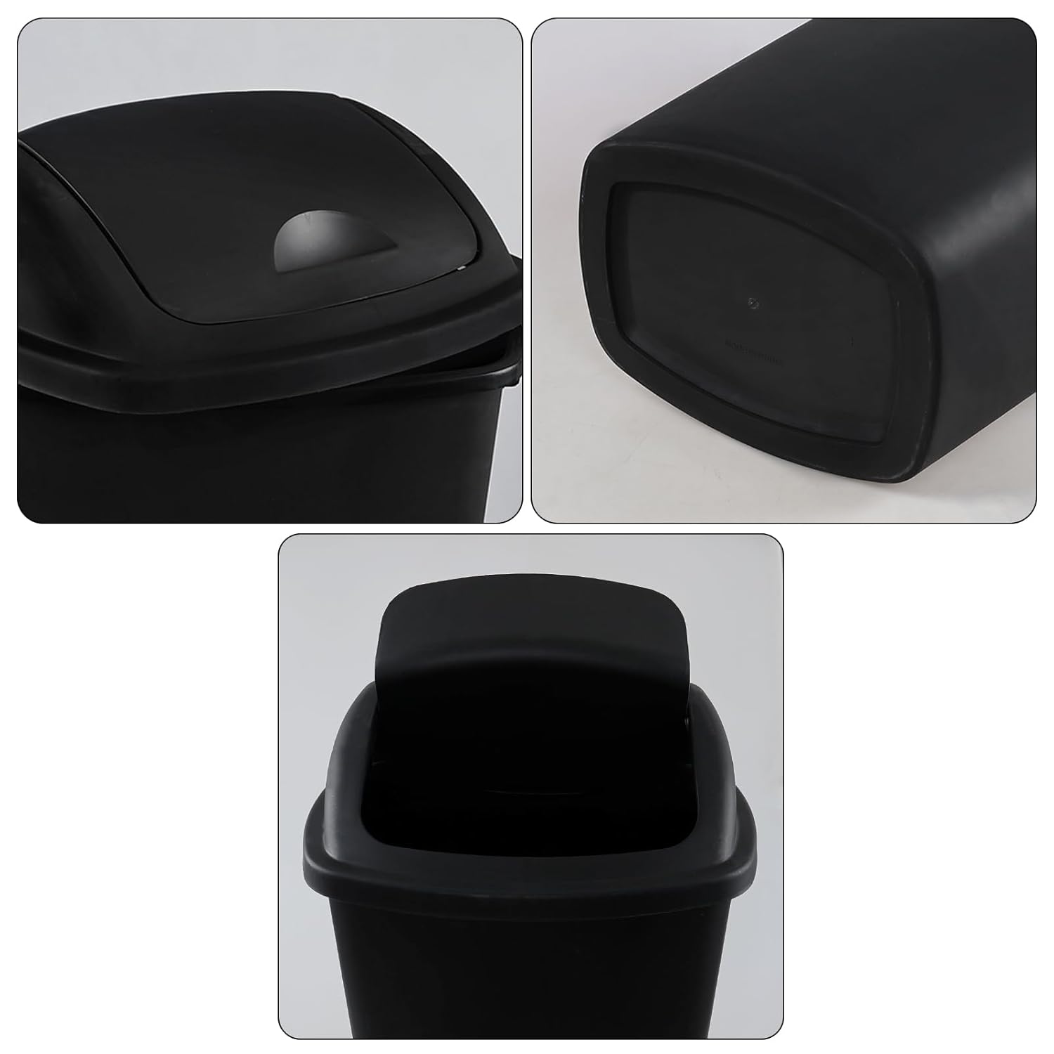 13 Gallon Plastic Trash Can with Swing Top Lid, 4 Packs Swing Lid Garbage Bins, Black