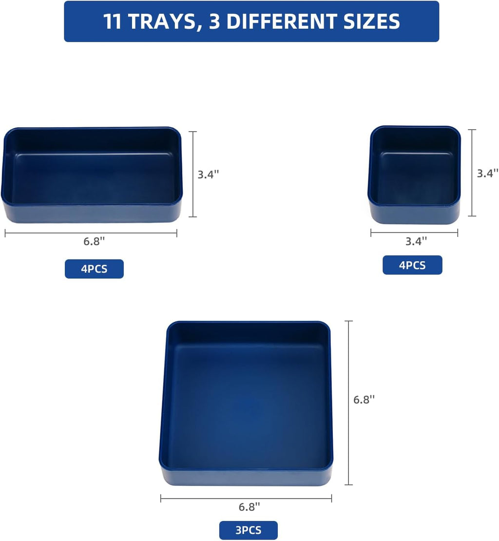 11-Piece Stackable Drawer Organizer Set, Multi-size Desk Drawer Organizer Trays Vanity Storage Bins for Storing Makeup, Stationery, Utensils in Bathroom Dresser, Office and Kitchen