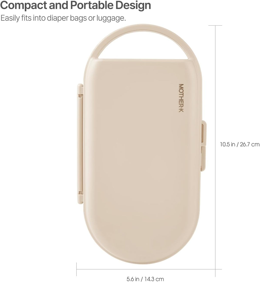 MOTHER-K Travel Baby Bottle Drying Rack Set - Baby Bottle Cleaner Kit with Mini Silicone Bottle Brush, Portable Bottle Drying Rack for Home and Travel (Cream)