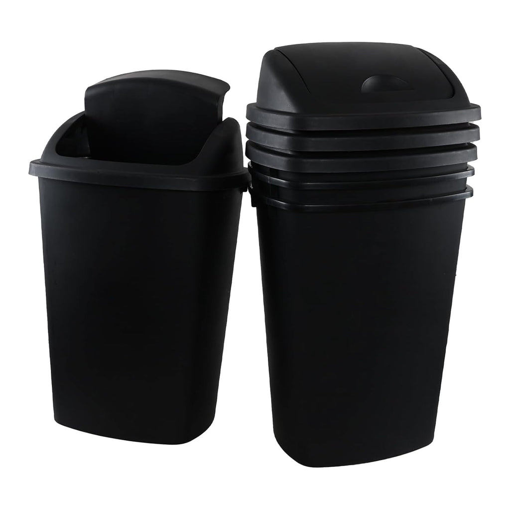 13 Gallon Black Outdoor Garbage Can with Swing Lid, Heavy-Duty Construction Trash Can, 4 Pack