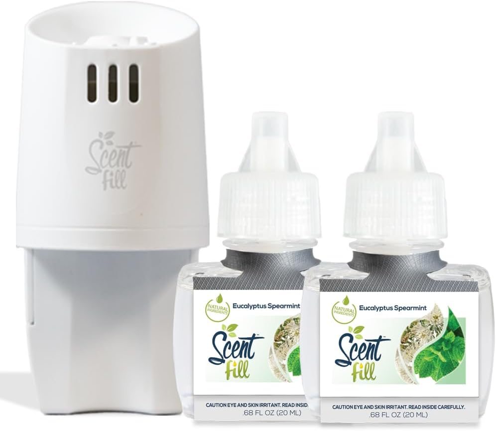 Scent Fill Eucalyptus Spearmint Plug in Air Freshener, Scented Oil Refills, 2 Refills + Diffuser