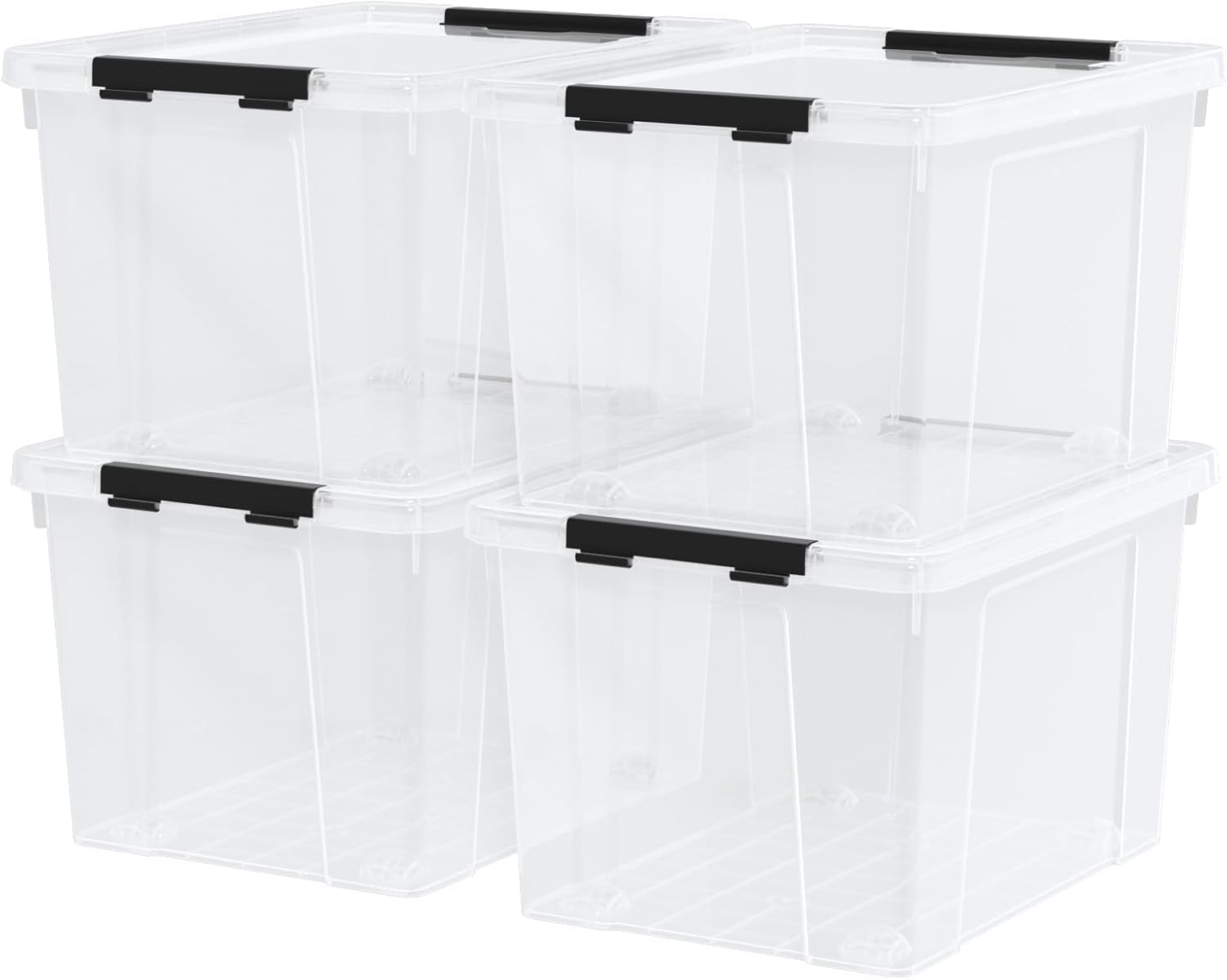 4 Pack Large Clear Plastic Storage Bins with Latching Lids, 50 Quart Plastic Storage Container with Wheels, Clear