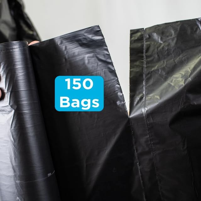 Large Black Trash Bags 55-60 Gallon Heavy Duty, 150 Count, High Density, 22 Micron, 38" x 60", Ideal for Schools, Janitorial, Bathrooms,