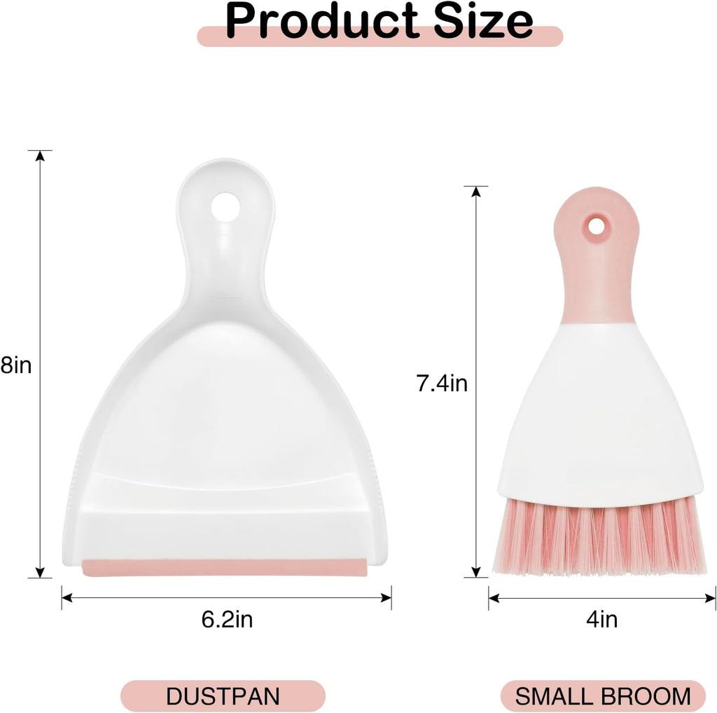 NACENA Mini Dustpan and Brush Set, Small Broom and Dustpan Set Dust Pan and Mini Hand Broom Dustpan and Broom Combo Compact for Home Table Keyboards Sofa Kitchen Pets, Pink