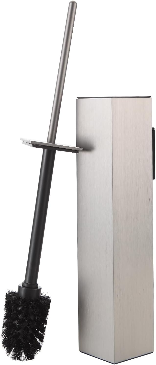 BGL Toilet Brush and Holder Set Brushed Nickel Wall Mounted for Bathroom Square Design