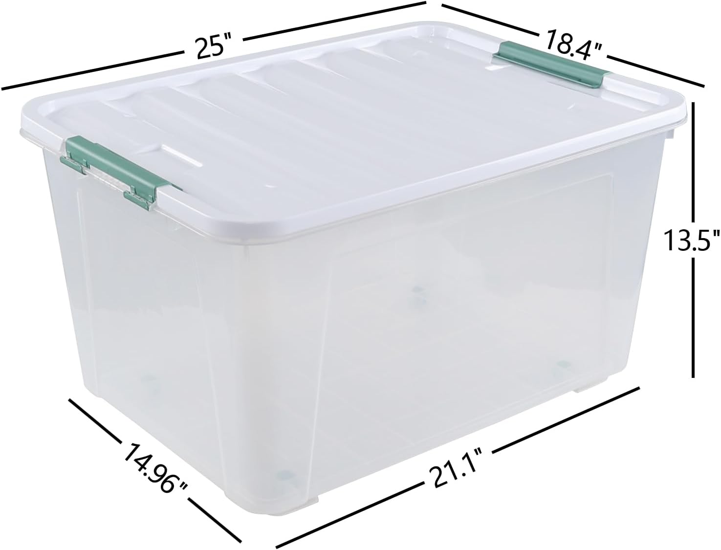 80 L Large Clear View Plastic Storage Bin with Lid and Secure Latching Buckles, 4-Pack Wheeled Clear Storage Boxes