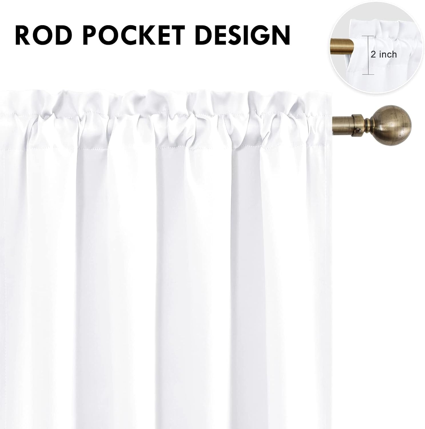 DWCN White Curtains for Living Room Thermal Insulated, 50% Light Blocking Curtains for Bedroom, Dining Room Window, W 52x L 36 Inch, Set of 2 Rod Pocket Curtain Panels