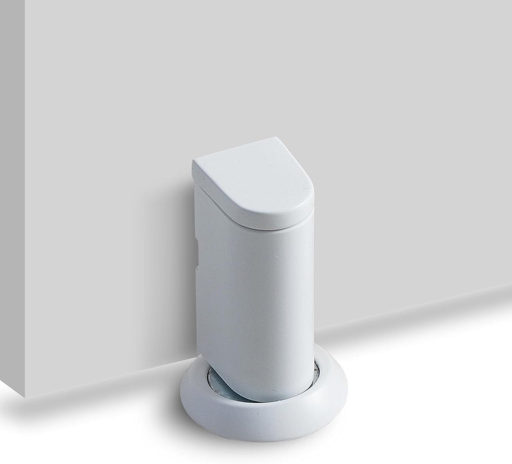 Windproof Magnetic Door Stoppers, 0-0.78" Stroke Mechanical Doorstop, No-Hole Flooring Door Suction with 3M Strong Adhesive and Screws, White, 1 Pack