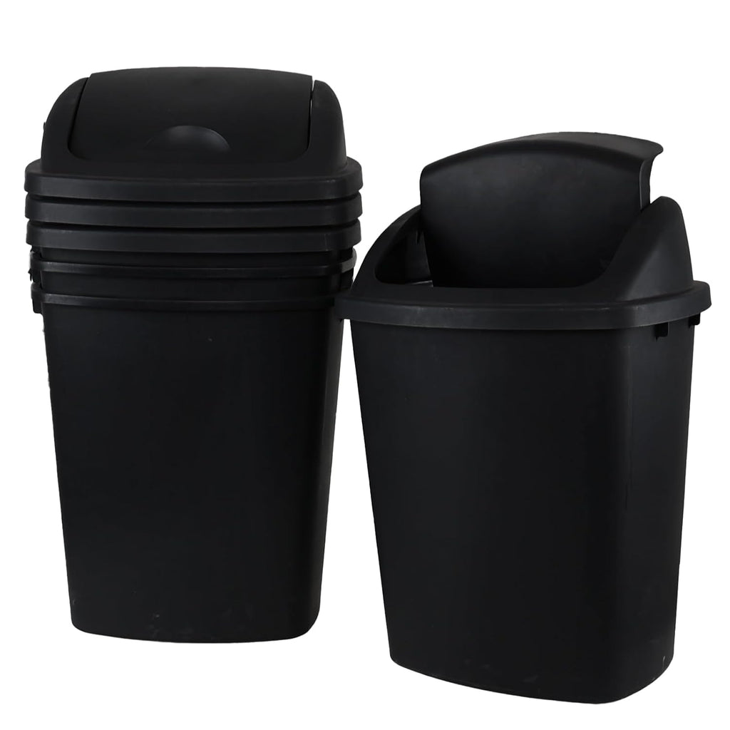 10 Gallon Plastic Garbage Bin with Lid, Swing Top Waste Container, Kitchen Trash Can with Swing Lid, Black, 4 Packs